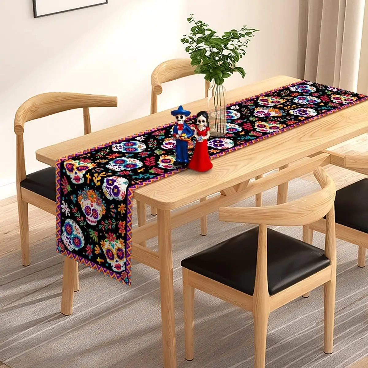 Mexican Sugar Skull Dia De Los Muertos Linen Table Runners Dresser Scarf Mexico Day of The Dead Table Runner Kitchen Party Decor