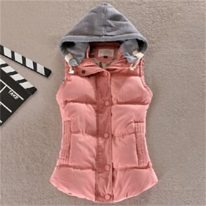 

Hooded Vest Women Autumn Winter Cotton Padded Colete Feminino Veste Femme Gilet Waistcoat 8 Colors