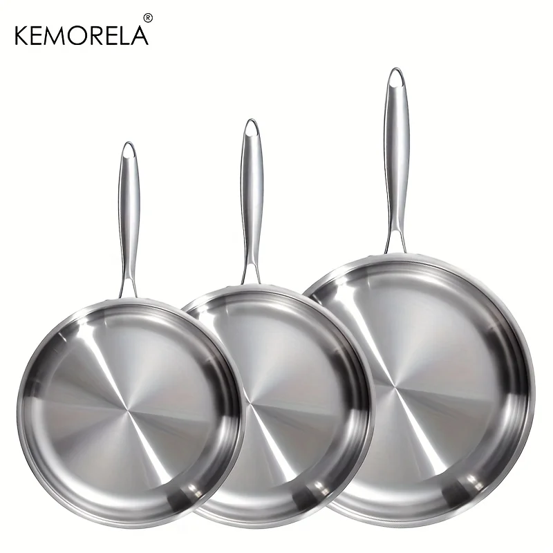 

3PCS Stainless Steel Frying Pan Set 22/26/30cm Non-Stick Frying Pan For Gas Stove And Induction Cooker PanCakes For Steak Eggs