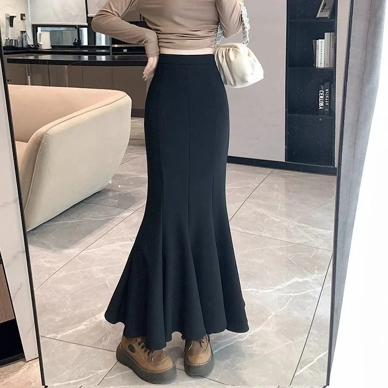 Fishtail Spring Autumn Winter Skirt Fashion Spring Autumn High Waist New Long Skirt Elastic Slim Extended Edition Skirt