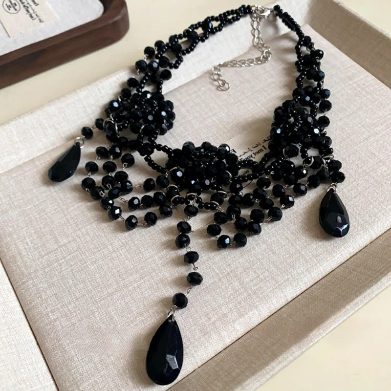 Sweet Cool Light Luxury Multi-Layer Beaded Flower Necklace Women Water Drop Crystal Pendant Personalized Refined Clavicle Chain