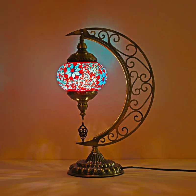 Turkish style bohemian style Handmade Mosaic moon shape table lamp for Christmas  decoration