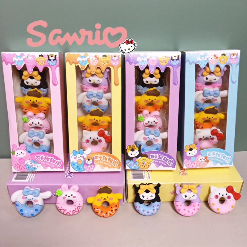 

24pcs Sanrio Cartoon Donut 3d Eraser Suit Cute Kuromi Hellokitty Melody Pencil Eraser Boxed Student Stationery Prize Wholesale