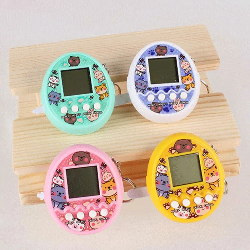 2Pcs Cute Cartoon Mini Handheld Electronic Pet Game Console Random Color Virtual Pet Raising Machine Electronic Toy