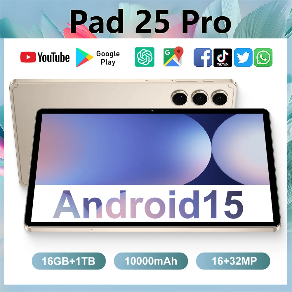 

2025 Pad 25 Pro Планшет 10,1 дюйма 10000 мАч 22 ГБ + 2 ТБ Планшеты Snapdragon 8 Gen3 Android WIFI 5G Dual SIM-ПК для детей Вкладка