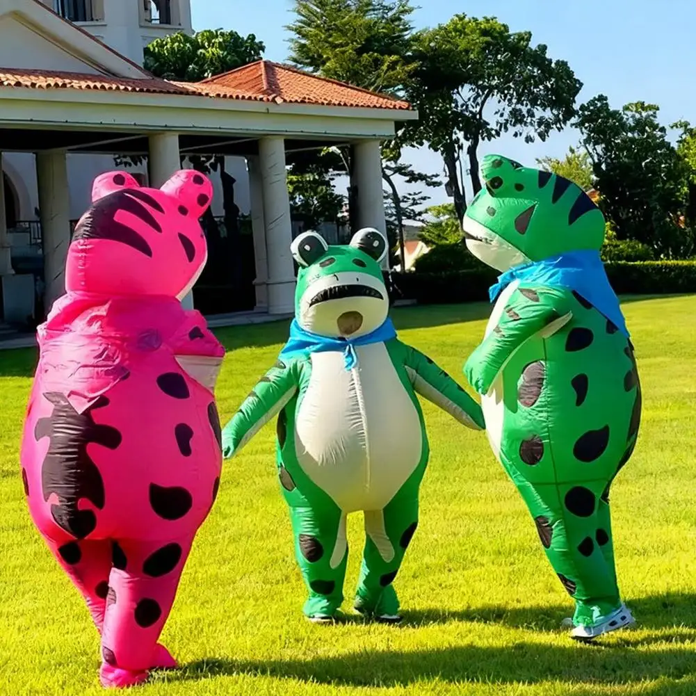 2025 Volwassen Kikker Cosplay Outfit Grappig Kikkerkostuum voor Volwassenen Kinderen met Luchtpomp Halloween Party Pak Cosplay Outfit Opblazen voor