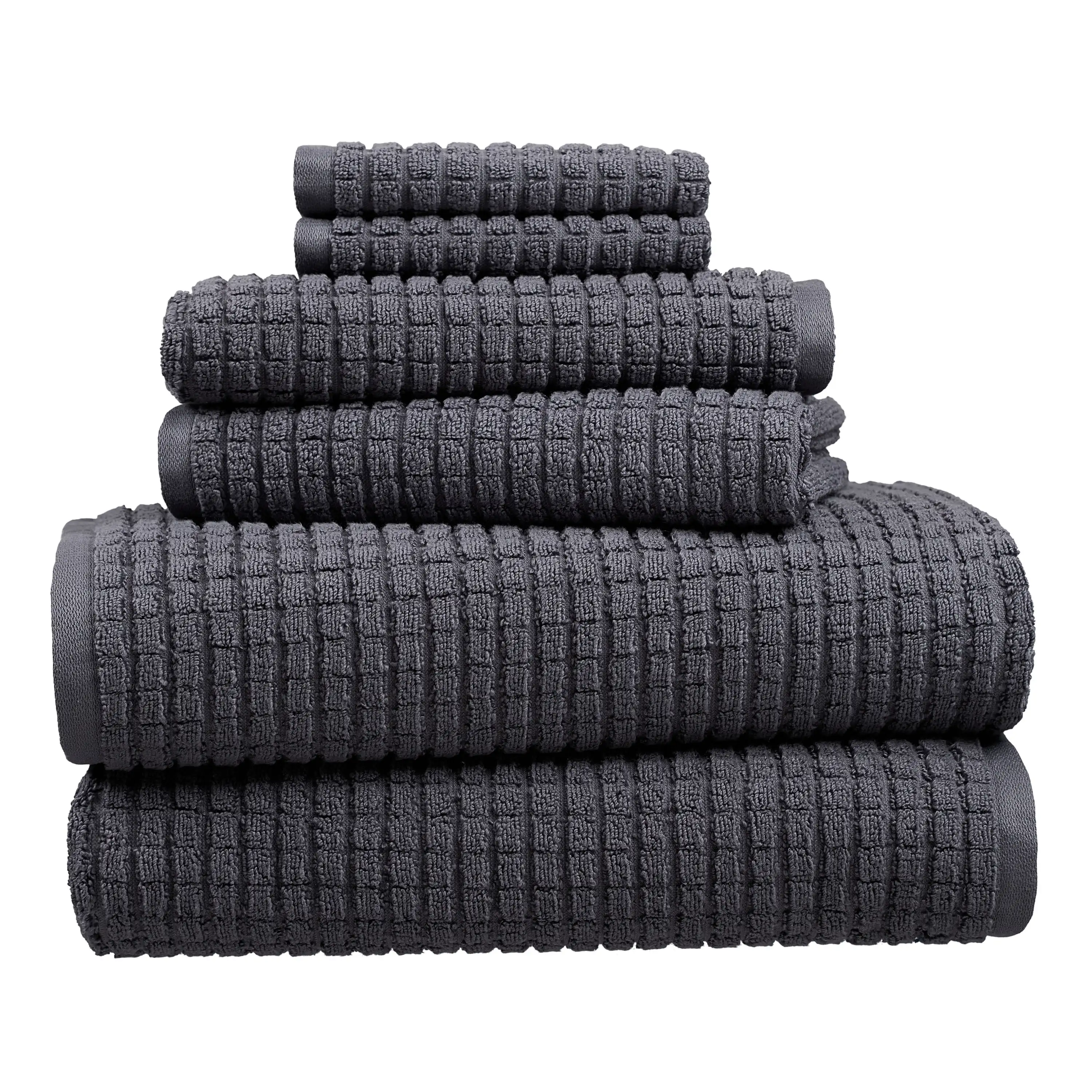

6-Piece Egyptian Cotton Textured Bath Coordinate Towel Set, Charcoal Sky
