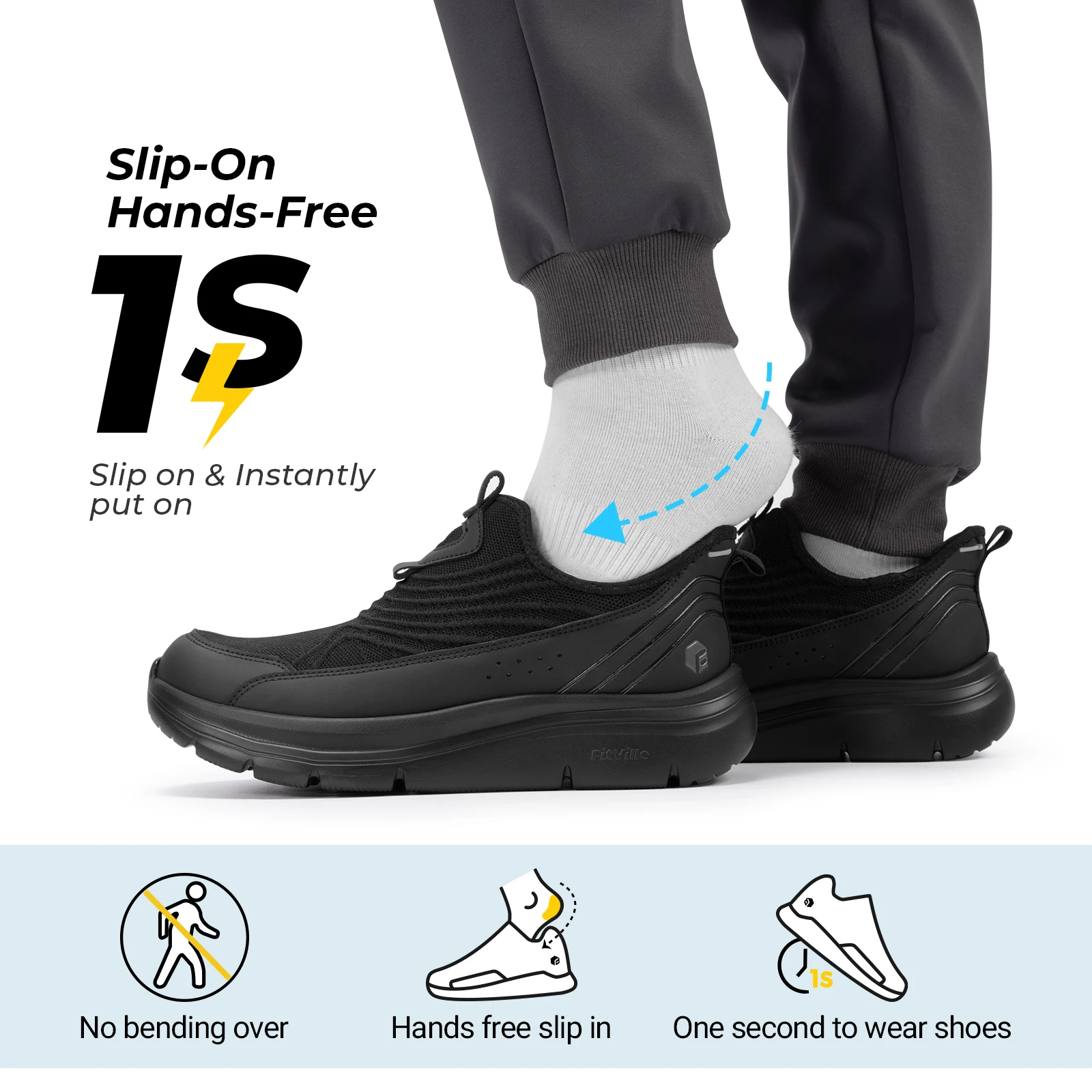 FitVille Men's Soes Extra Wide Slip-On Walking Shoes for Men Orthopedic Casual Sneakers with Arch Support for Plantar Fasciitis