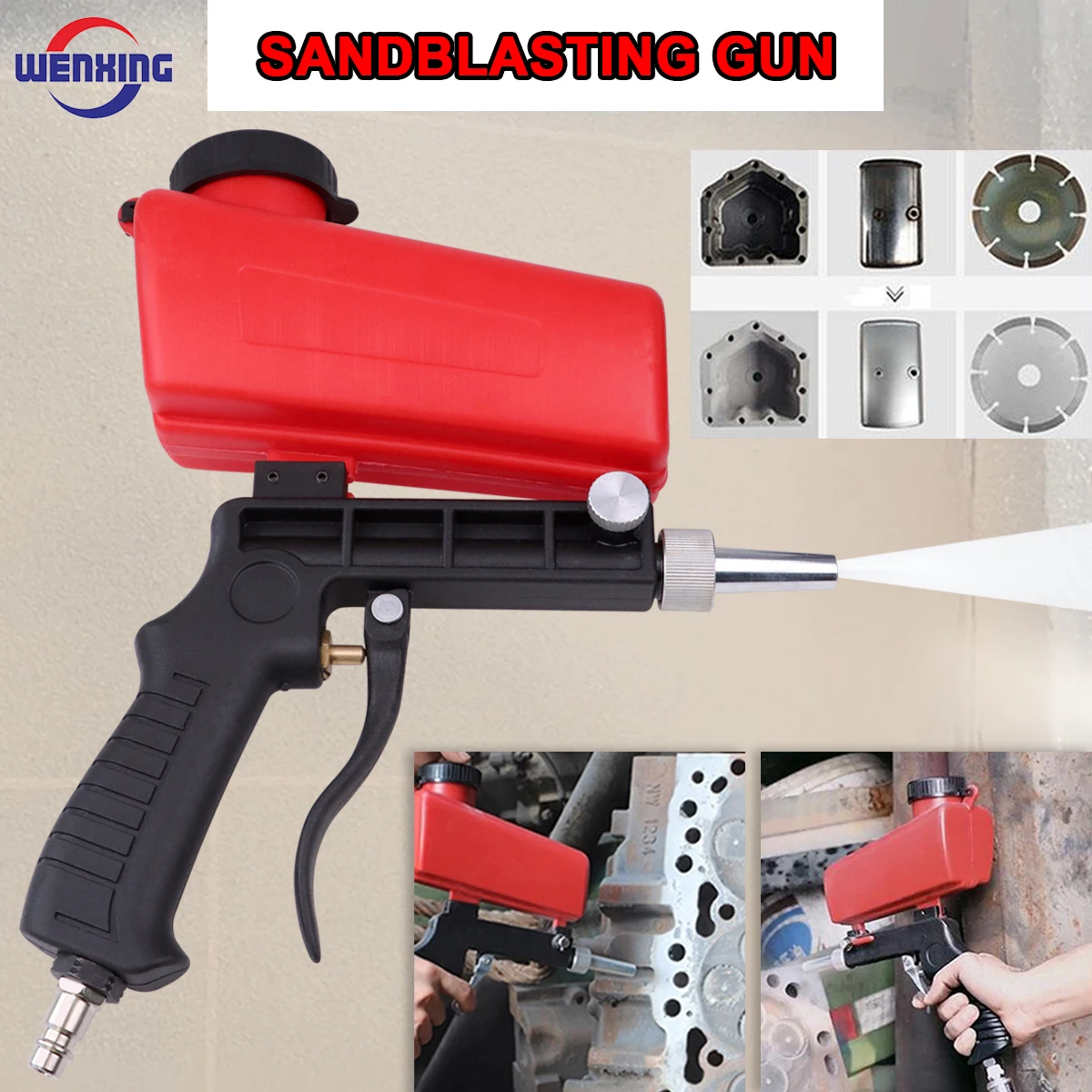 WENXING 90psi pistolet de sablage à gravité Portable outil pneumatique petit pistolet de pulvérisation de sablage sableuse réglable