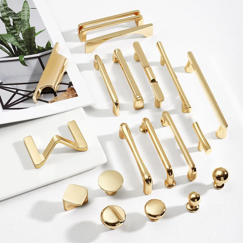 French Polished Gold Cabinet Handles Zinc Alloy Drawer Knobs Minimalist Long Pulls Furniture Hardware for Home Wardrobe Cupboard