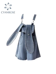 Women's Clothes Vintage Denim Short Jumpsuits Streetwear Shorts Jeans Y2k Overalls Korean High Waist Wide Leg Denim Pants Summer