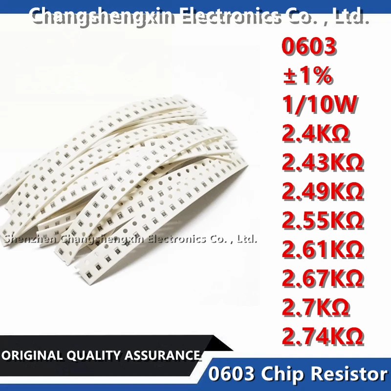 100 szt. Tolerancja rezystor chipowy 0603 SMT ± rezystancja 1% 2.4KΩ 2.43KΩ 2.49KΩ 2.55KΩ 2.55KΩ 2.61KΩ 2.67KΩ 2.7KΩ 2.74KΩ Ohm 1/10W 0.1W