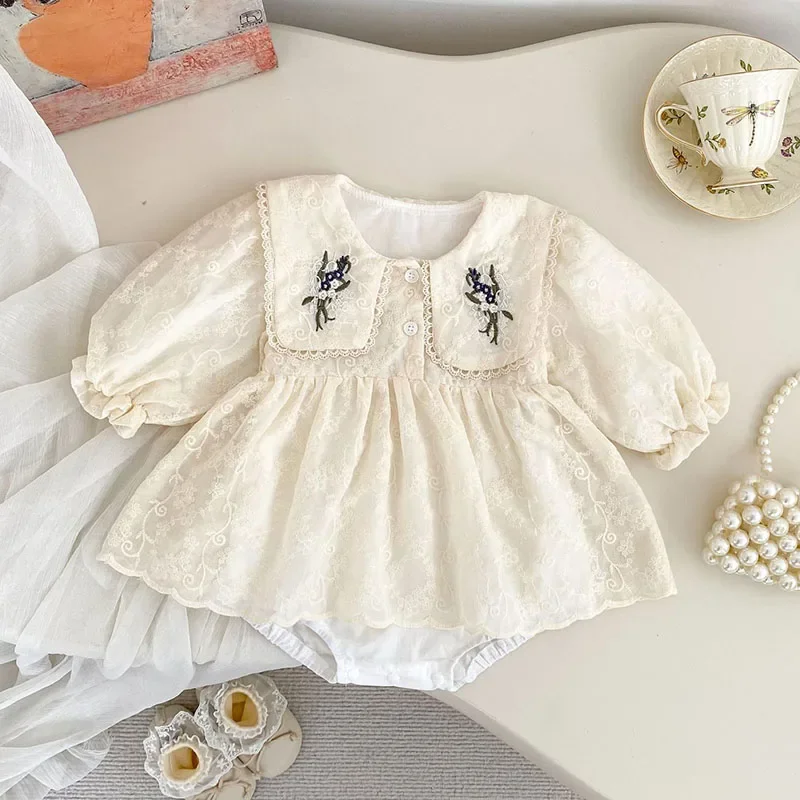 2026 New Autumn Infant Baby Girls Jumpsuit Long Sleeved Cotton Embroidery Newborn Baby Girls Bodysuits 0-24M Children Clothes