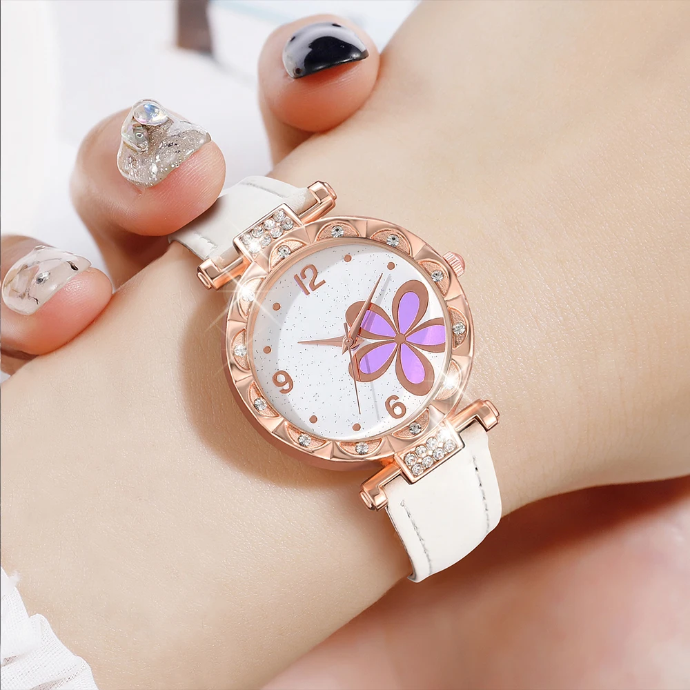 5PCS/Set Geneva Women Watch Heart Pearls Jewelry Set Casual Silicone Band Female Quartz Wrist Watch