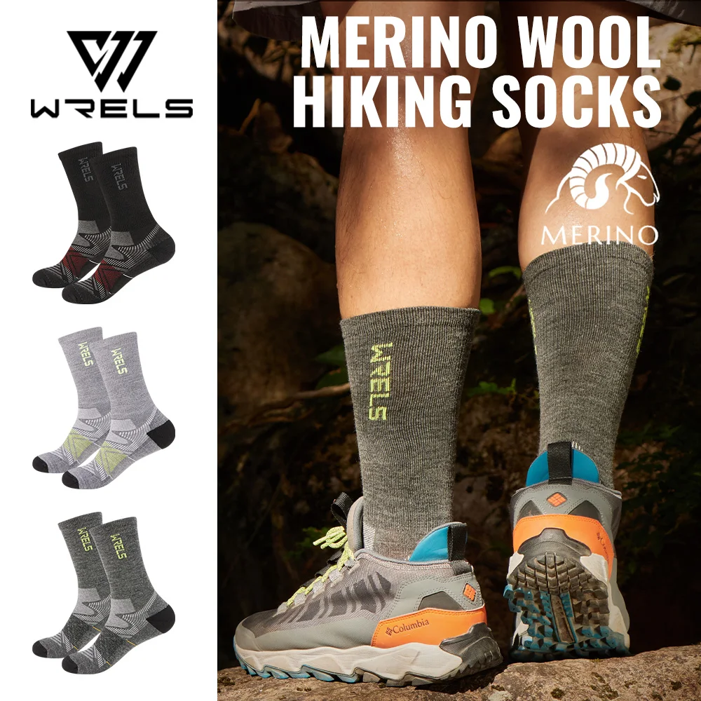

﻿WRELS 1/2/3pairs Merino Wool Socks Hiking Socks Breathable Cushion Sweat Wicking Running Warm Thermal Compression Wool Socks
