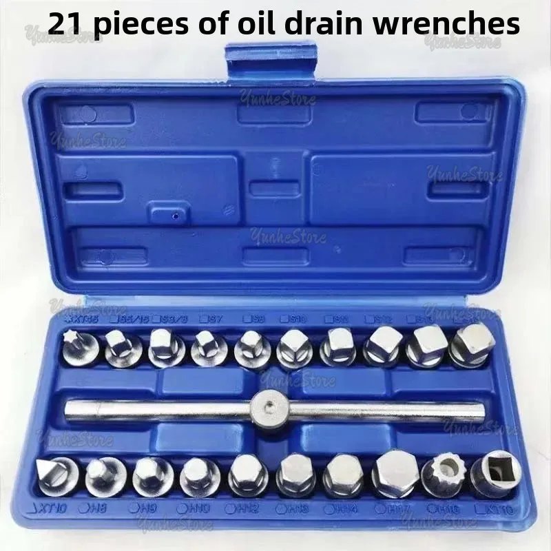 

21PCS Oil Drain Pipe Plug Socket Set Oil Pan Screw Sleeve Wrench 3/8-Inch Drive Sliding T-bar Removal Kit