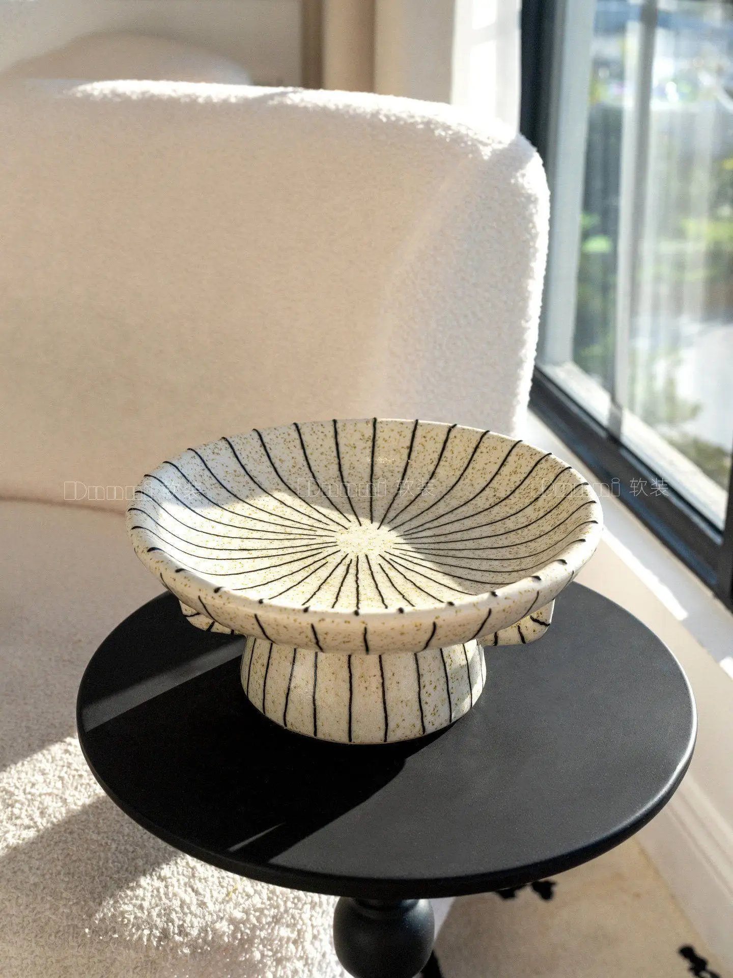 French antique striped binaural high fruit plate dining table living room coffee table desktop model room high feeling