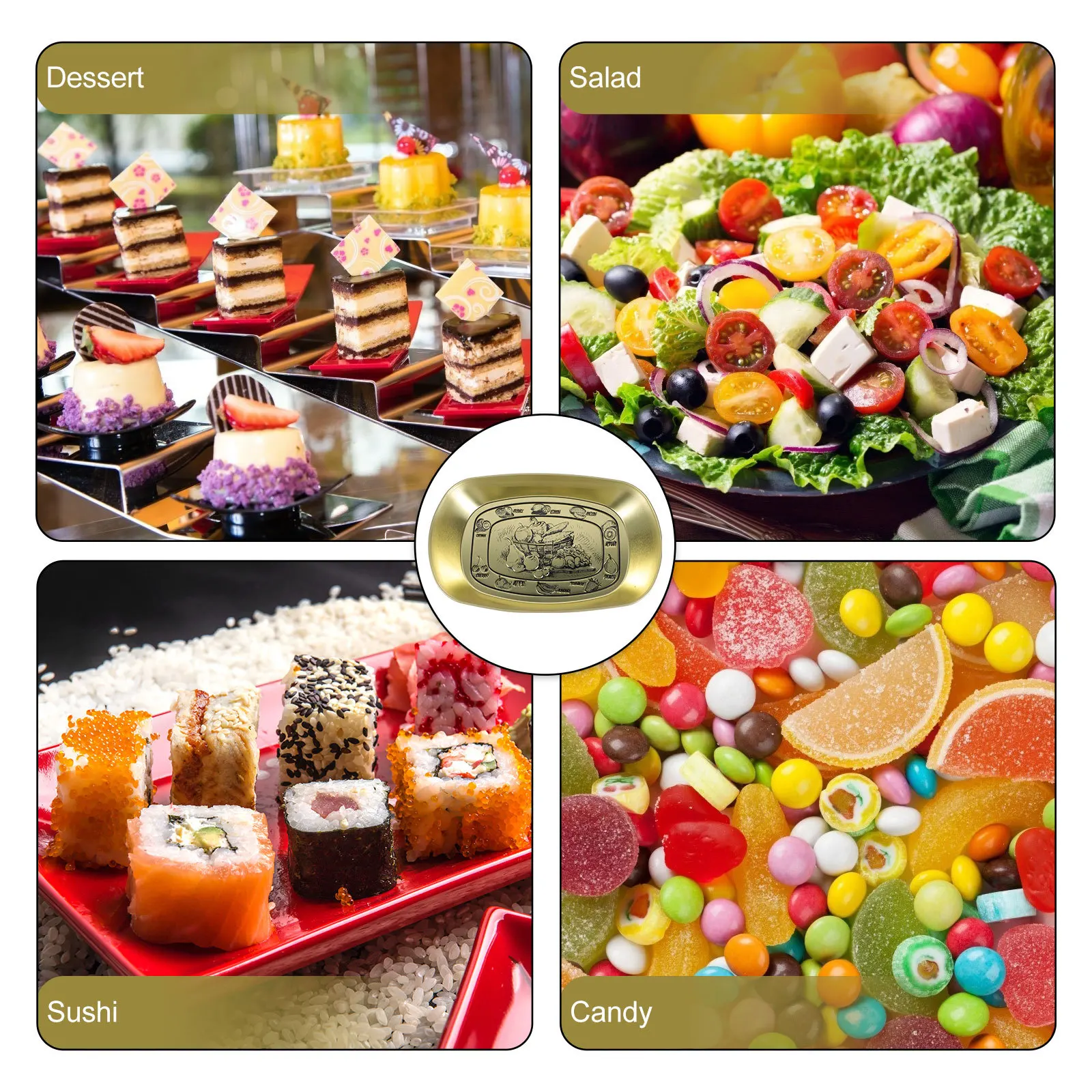 

Elegant Dessert Tray Tinplate Thickened Creative Embossing Design Fruit Candy Sushi Salad Storage Plate Dessert Tray