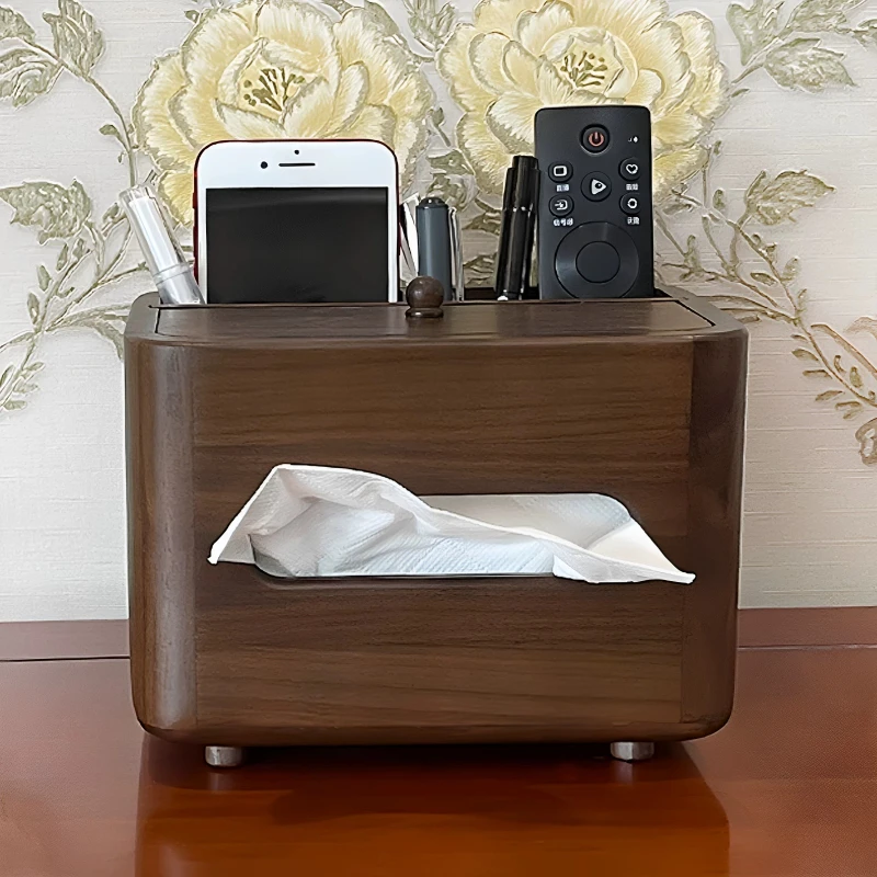 North American Black Walnut Tissue Box, Solid Wood Remote Storage Organizer, Napkin Holder for Living Room Coffee Table Home Use
