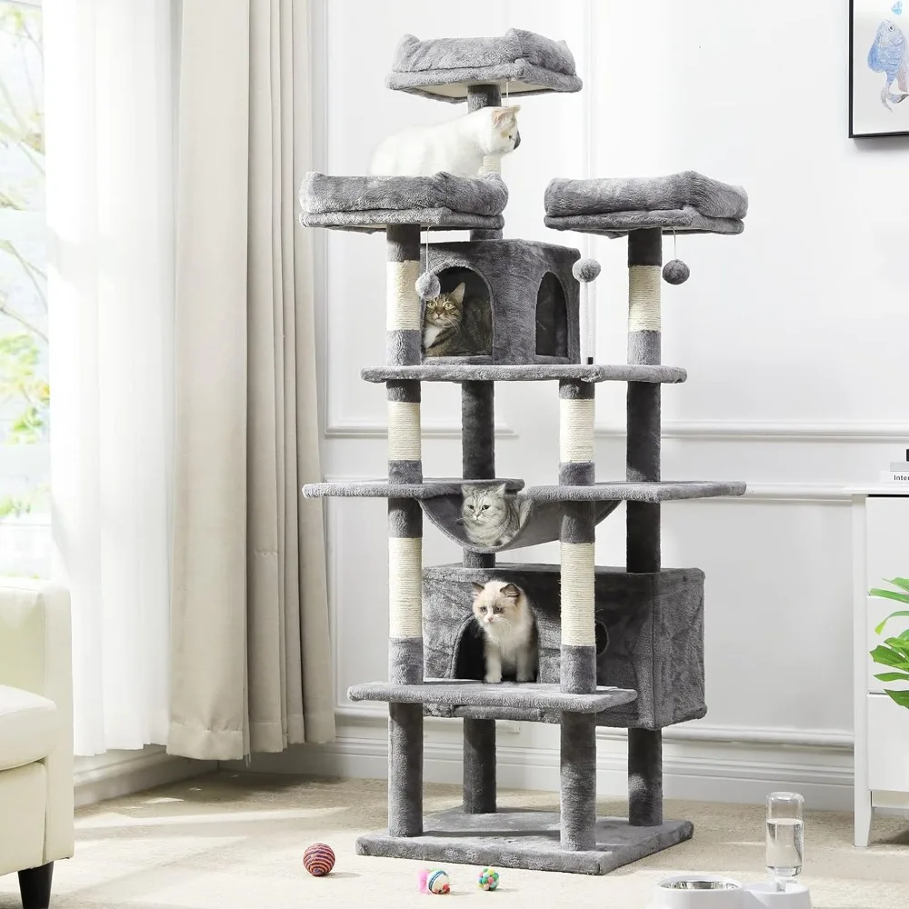 

67" Large Cat Tree Multi-Level Cat Tower with 3 Top Perches 2 High Plush Condos Scratching Posts Stable Activity Center for Cat