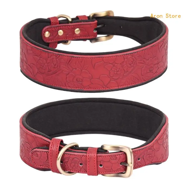 Leather Dog Collars for Walking Soft Padding Embossed Collars for Medium Large Breeds Pet Training Collar Accessories H3CF