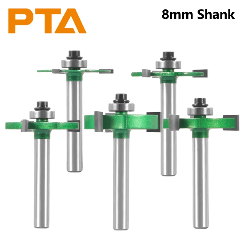 8MM Shank Green 3 Carbide T-Type Slotting Cutter Bit with Bearing Z3 Rabbeting Milling Cutters for Woodwork Face Mill End Mill