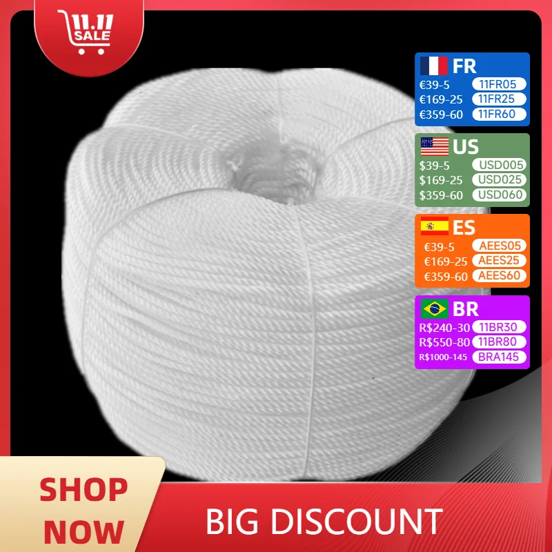 White Polyethylene Binding Nylon Cord, Clothesline, Drying Quilt, Seil Truck Draw Plastic Rope, Outdoor , Wear-Resistant