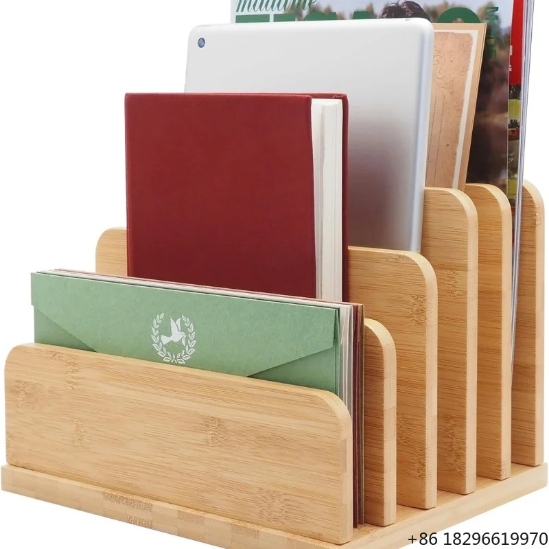 5 Slots Modern Bamboo Wood Single Tier Custom Logo Handmade Multi-Purpose Desktop Drawer Organizer Home Office Letter Tray Paper