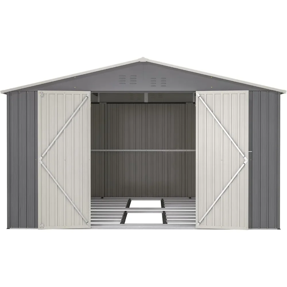 Large Outdoor Storage Shed, Metal Galvanized Steel Garden Shed with Floor Frame