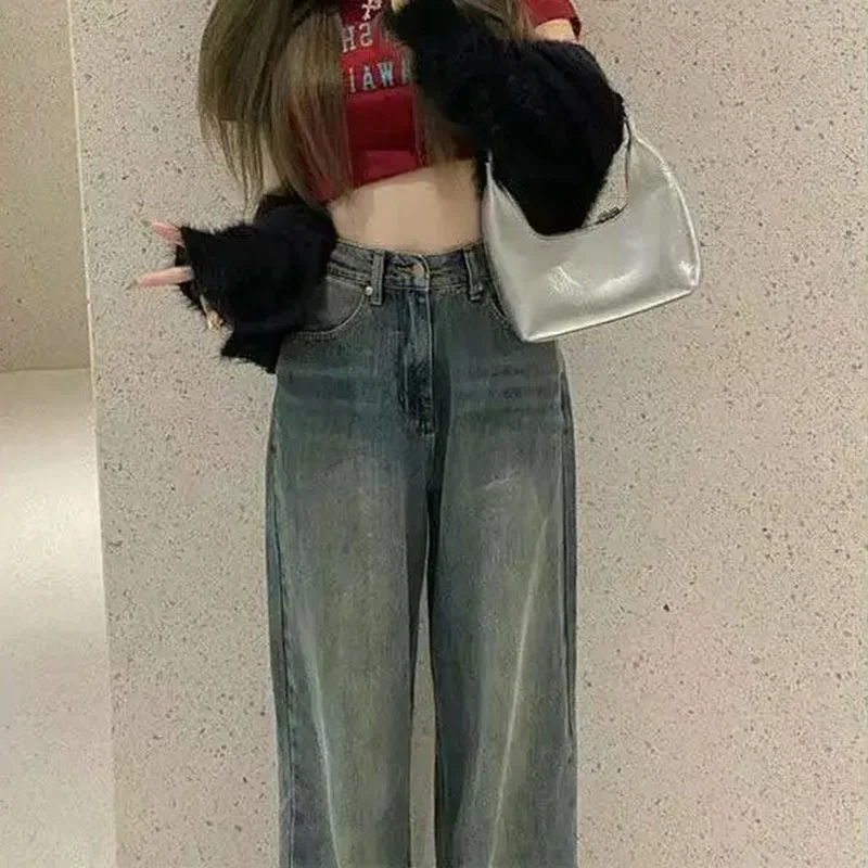 Vintage Wide Leg Cargo Jeans Women 2024 Autumn High Waist Bagge Pants Woman Y2k Streetwear Loose Denim Trousers Female 2023