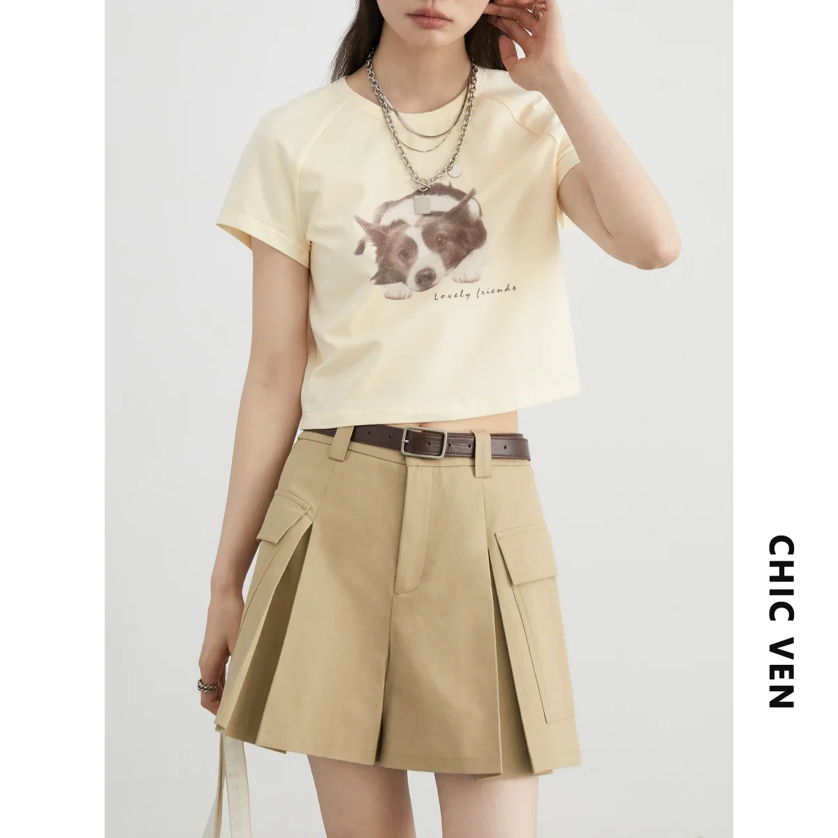 CHIC VEN Women Short Skirts New High Waist Wide Leg Casual Pants A-line Pleated Sports Female Shorts Skirt Summer 2024