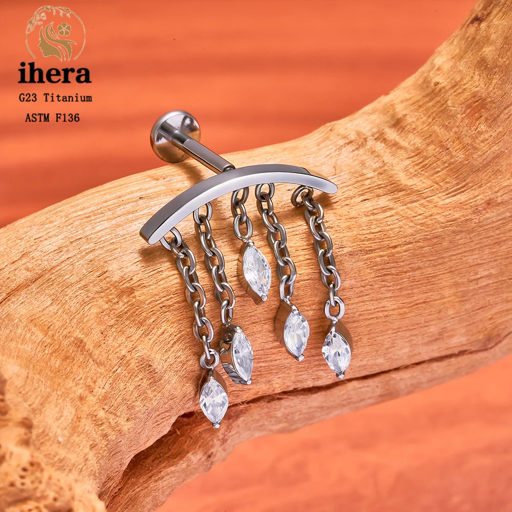 ASTM F136 Titanium Ear Cartilage Earrings Internal Thread 16G Hidden Helix Stud CZ Drape Chain Flat Back Tragus Piercing Jewelry
