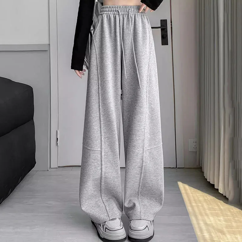 

Korean High Waist Sports Pants for Women Autumn 2025 New Retro Y2K Baggy Straight Sweatpants Casual Versatile Wide Leg Trousers