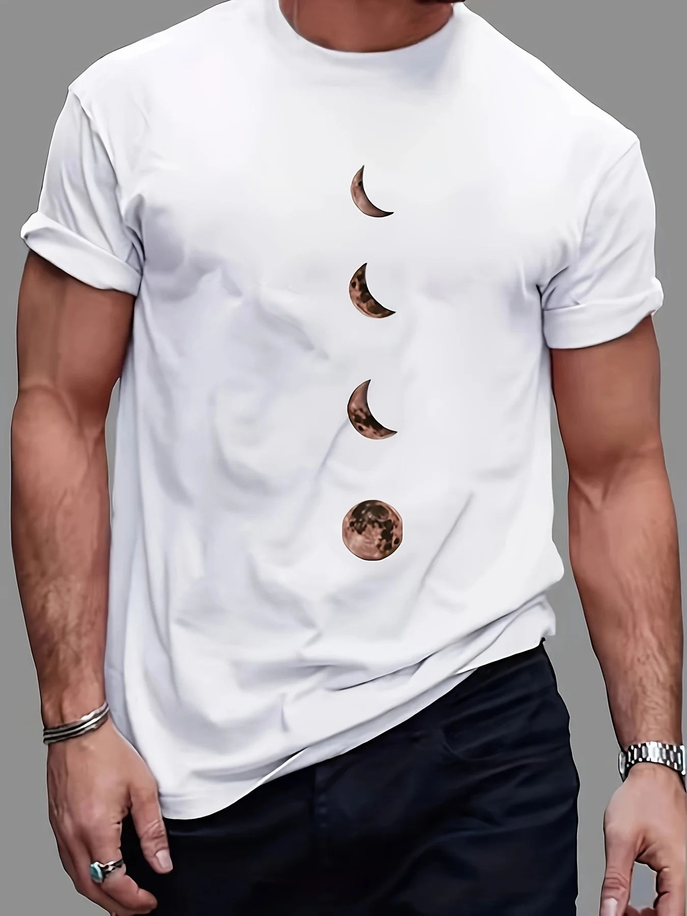 เสื้อยืดคอกลมหรูหราสําหรับผู้ชายผ้าฝ้าย 100% |   รูปแบบเรขาคณิตข้างขึ้นข้างแรม พอดีปกติสําหรับฤดูร้อน - สไตล์ธุรกิจลําลอง