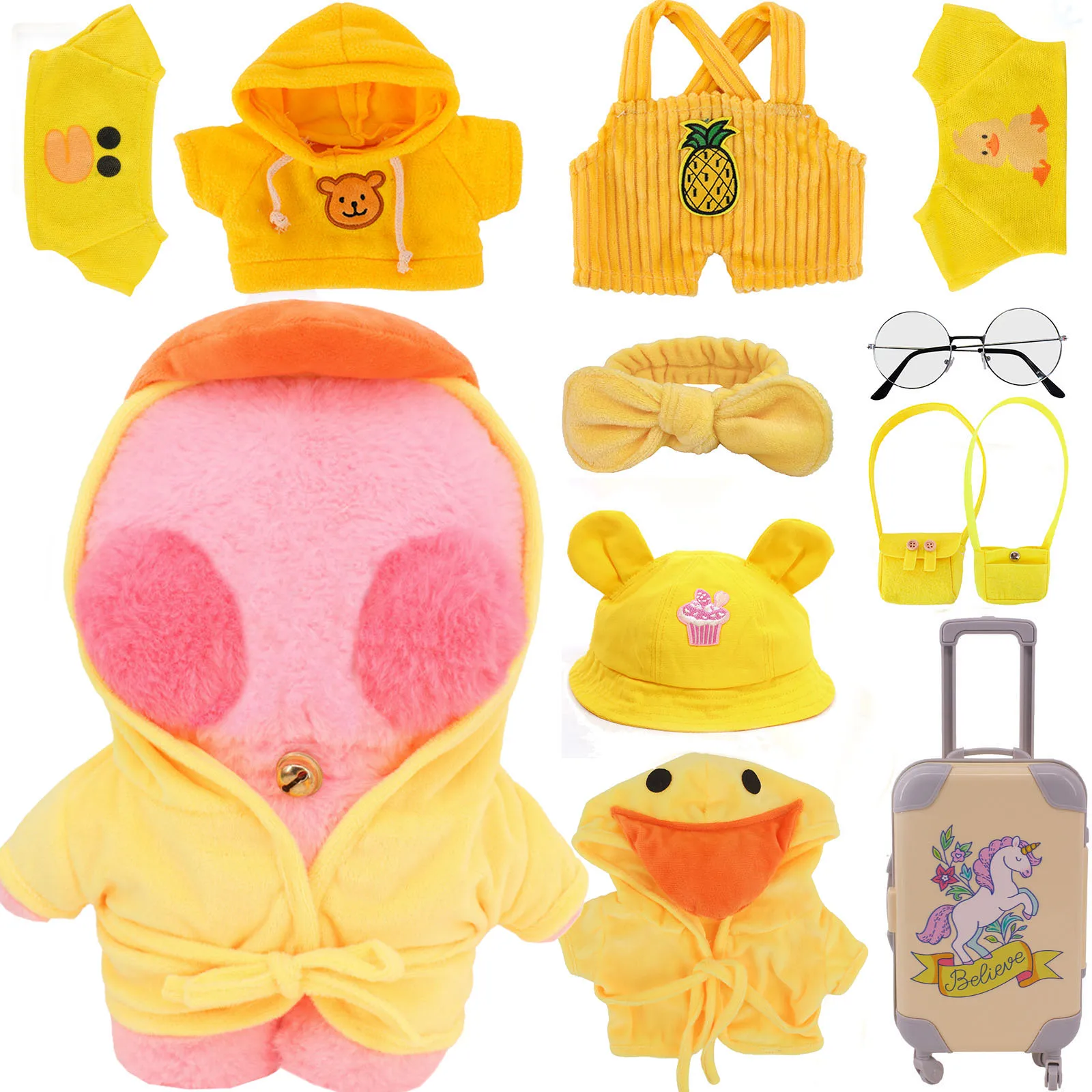 

30Cm Lalafanfan Yellow Series Plush Animal Clothes Yellow Duck Cute Dress Sweater Hat Uniform Headwear Accessories DIY Gift