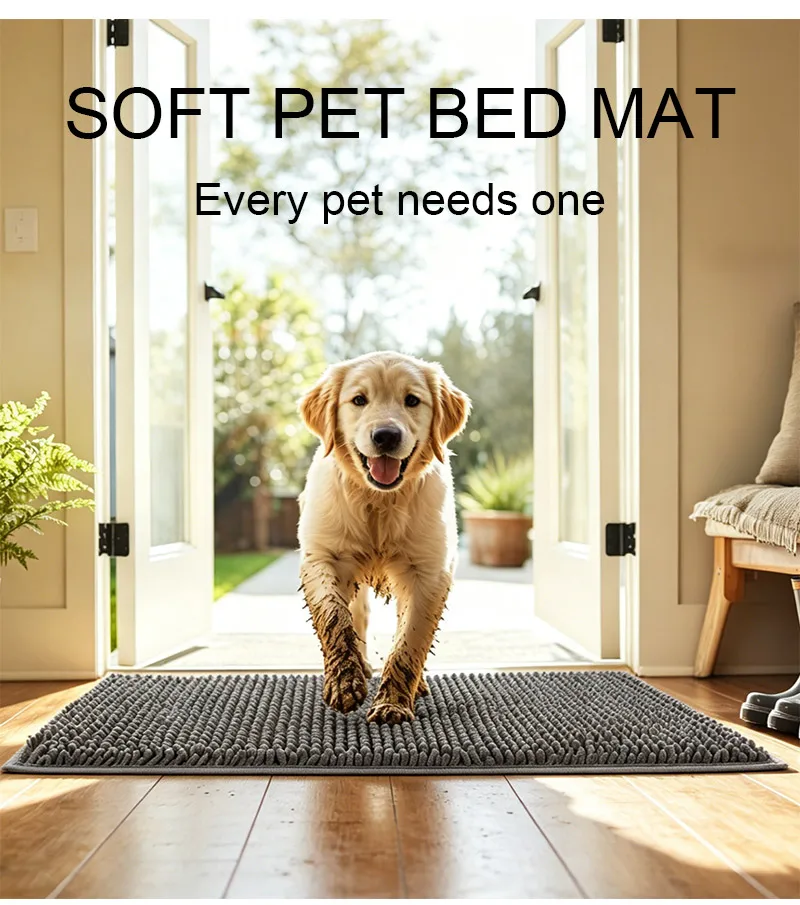 Superabsorbierende Hunde-Türmatte, Rutschfester Boden, Waschbarer Eingangsteppich, Hält Böden Sauber, Perfekt für Schmutzige Nasse Schuhe & Pfoten, Grau – Detail 2