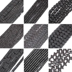 Natural Black Hematite Imitates Lava Stone Cube Round Tube Loose Spacer Beads for Jewelry Making DIY Bracelet Necklace Pendant