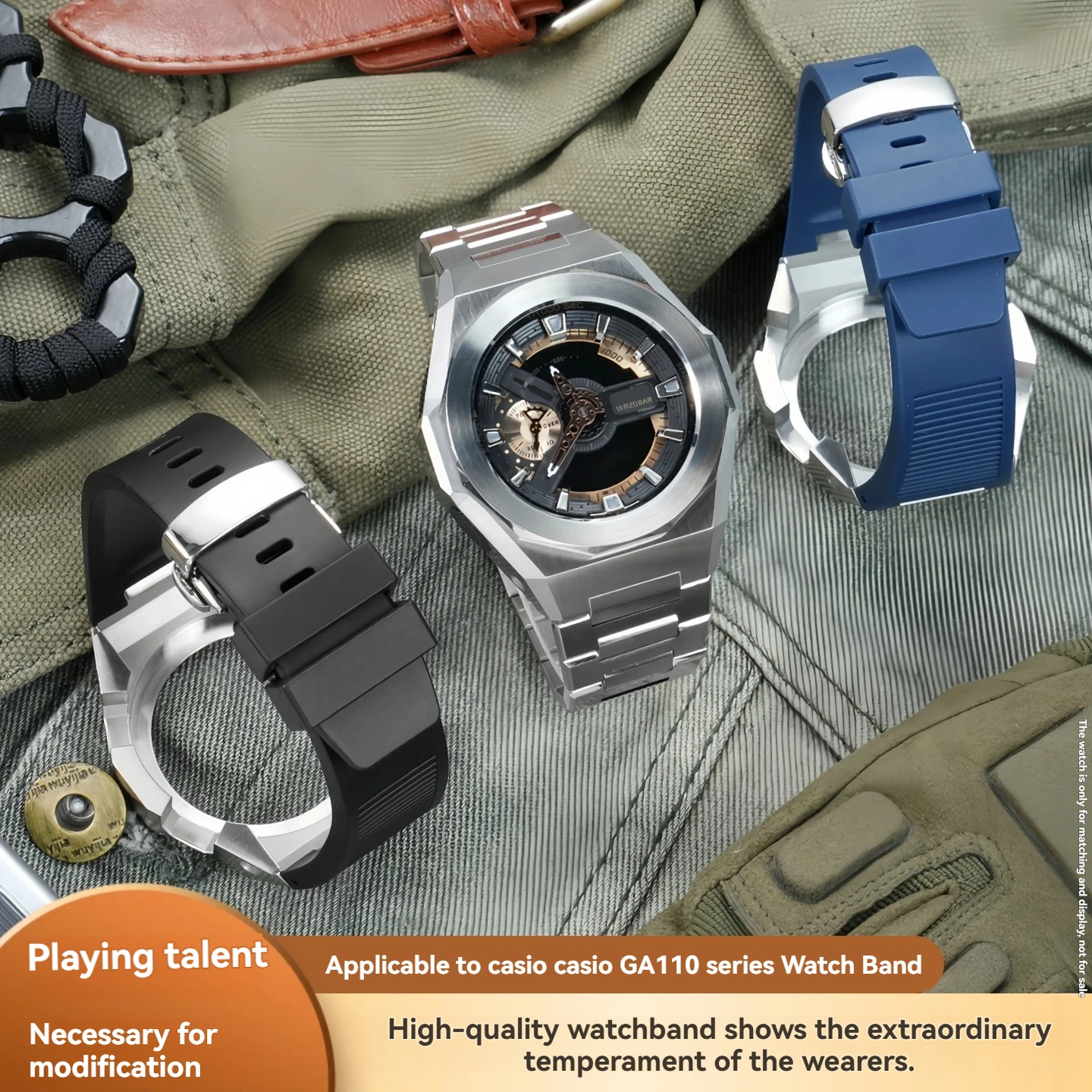 حافظة وحزام GA110 · حافظة ساعة عصرية لمجموعة تعديل GA110/100 حزام من الفولاذ المقاوم للصدأ حزام مطاطي فلوري حافظة معدنية مع أدوات