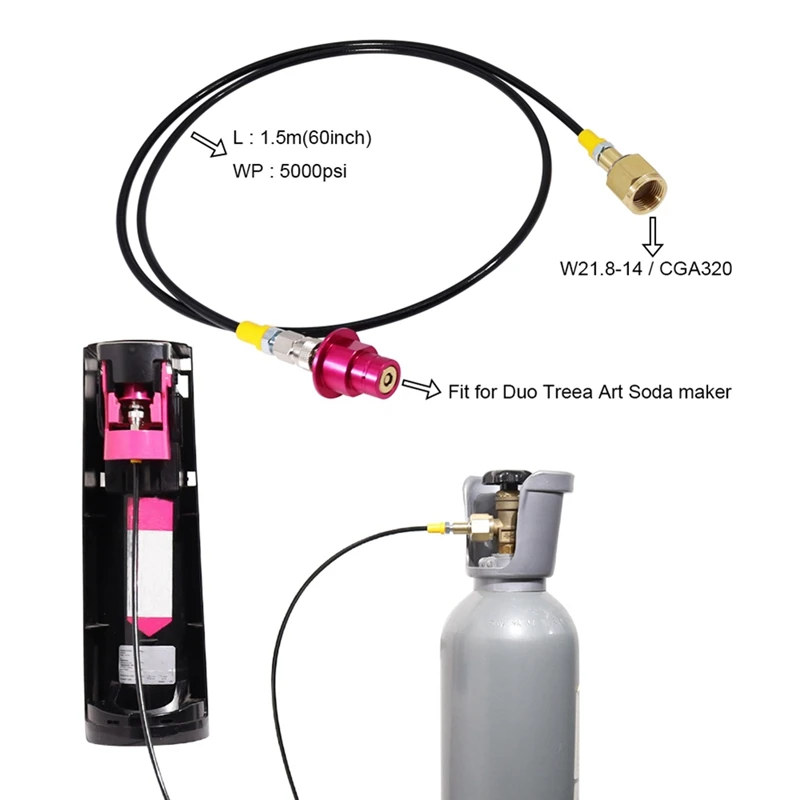 Mangueira adaptadora de co2 para máquina de refrigerante, adaptador de mangueira direta de tanque de co2 para máquina de água de refrigerante duo/teRRa/art/cristal3.0/gaia 60 tamanhos