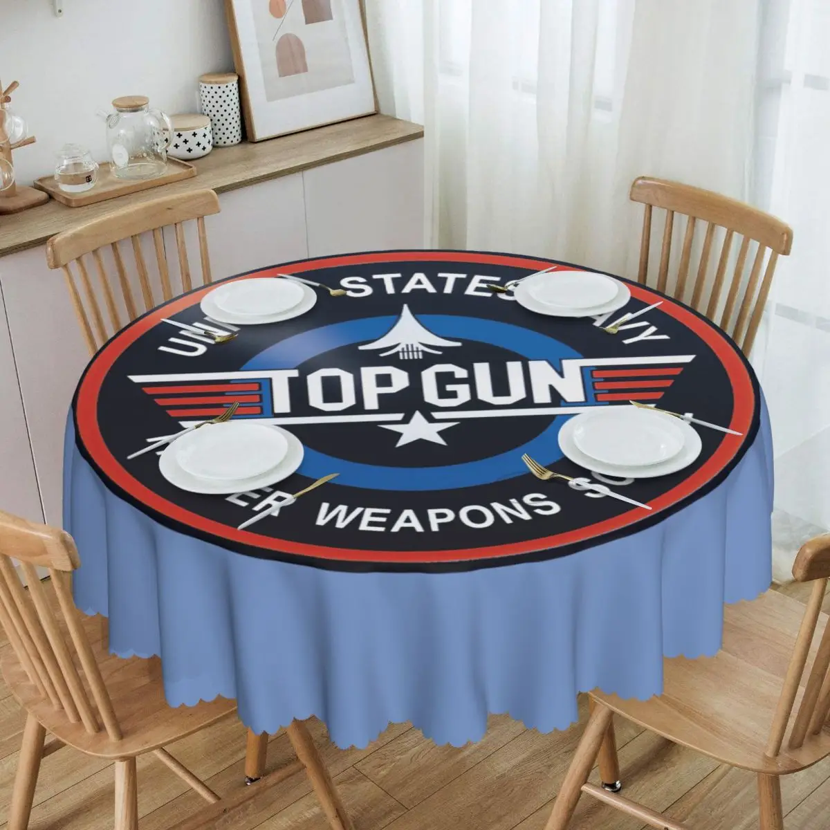 Round Oilproof Air Force Fighter Jets Top Gun Table Cover Maverick Film Tablecloth for Picnic 60 inch Table Cloth