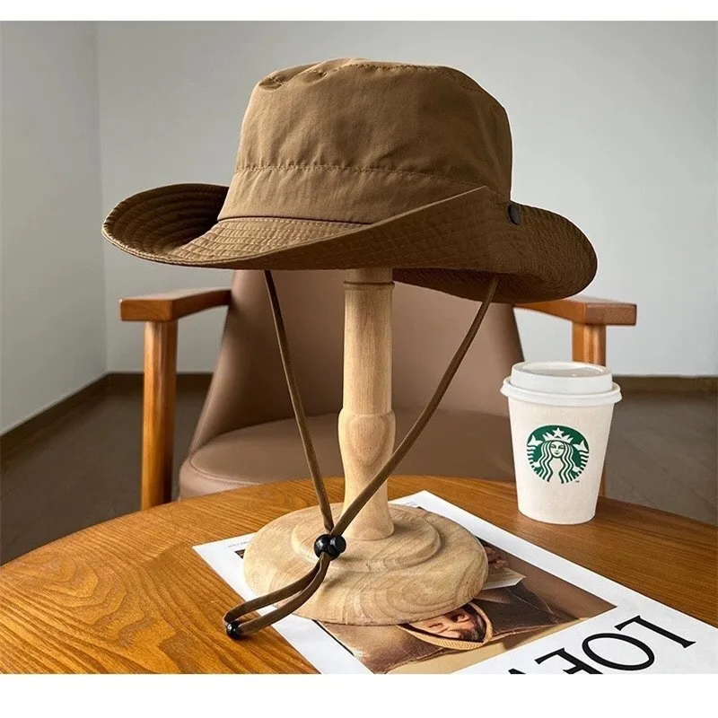 

Women's wide-brimmed drawstring fisherman's hat thin outdoor sunshade hiking and camping for men