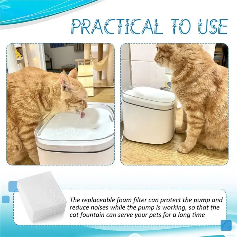 Pre-Filter Sponge(60 Pcs) For 67Oz/2L Pet Fountain-Cat Water Fountain& Trimmable Foam Filters For Dog Cat, Block Shape