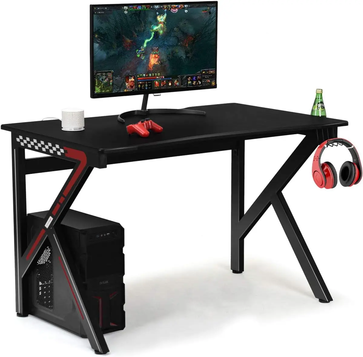 Computer tisch Gaming-Schreibtisch, E-Sport-Gaming-Workstation mit Getränke halter und Kopfhörer halter, ergonomischer Gamer-Tisch mit Einstellung