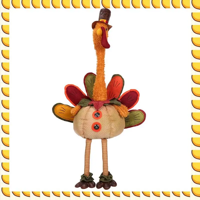 

BAAU Thanksgiving Decoration Plush Turkey With Stretchable Head, Handmade Stuffed Sitting Turkeys Fall Decorations