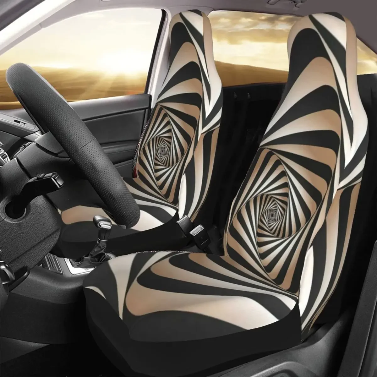 Retro, Abstract, Black And White, Geometric, And Illusion 3D Monotone Mystery Vortex Car Seat Cover Custom Printing