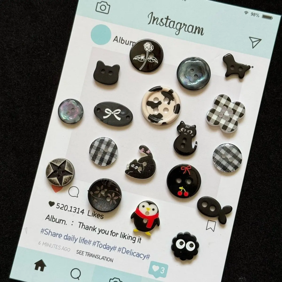 18ps/Set Personality Black Resin Button Cat Exquisite Beautiful Hand Sewing Clothes DIY Handbook Decoration Ins Style