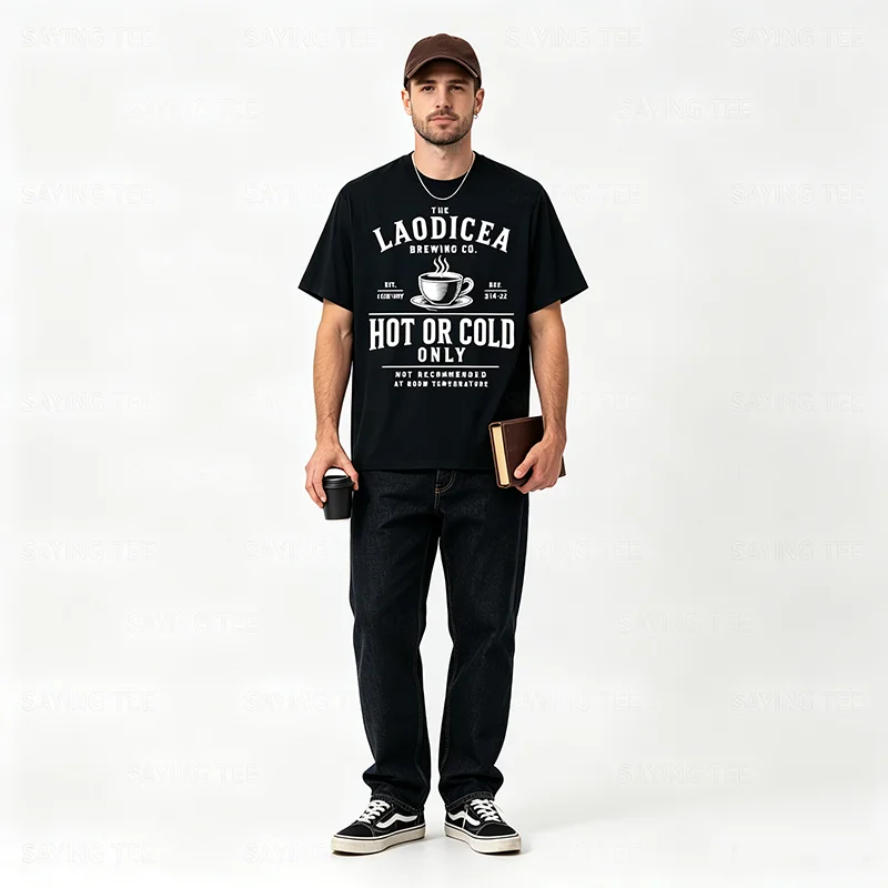 The Laodicea Brewing Co. Heiß- oder Kaltgetränk-T-Shirt mit Bibelvers-Spielerei, Y2K Lukewarm Christlicher Glaube Spruch T-Shirt, Neuheit Geschenk Mode – Detail 6