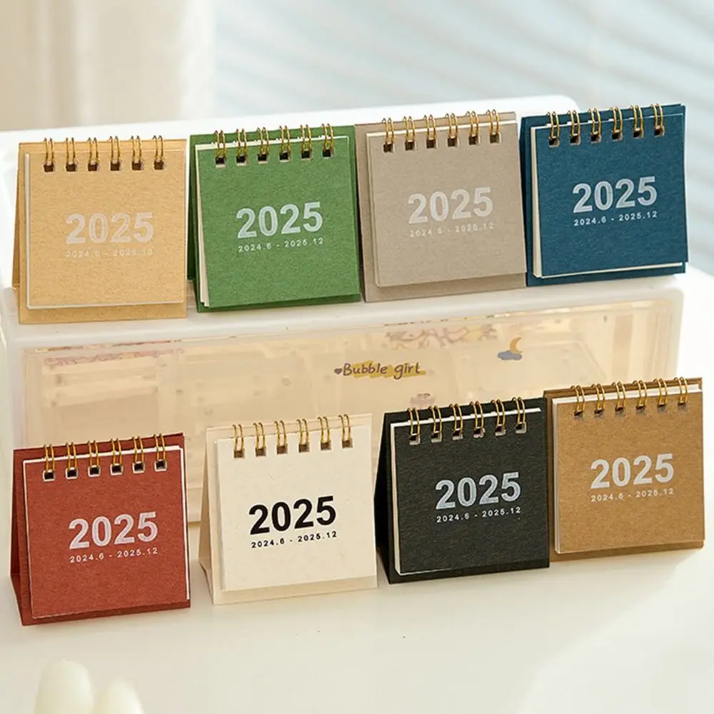 Creative 2024-2025 ปฏิทินกระดาษหนาแบบพกพา Mini Desktop ปฏิทิน To Do List กระเป๋าตารางดอกไม้ Planner ตกแต่งโต๊ะ