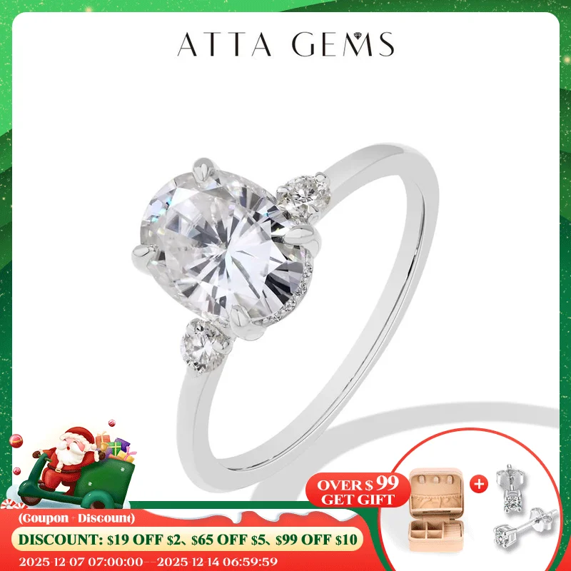 

ATTAGEMS 2CT Oval Cut Moissanite Solitaire Ring for Women Lab Grown VVS1 Diamond 9*7mm S925 Silver 18K Gold Wedding Fine Jewelry