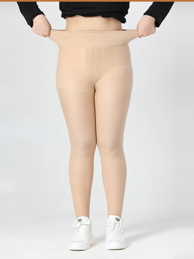 Women Plus-size Tight Double Layer Bare Legs Female Winter Velvet Stockings Skin Pantyhose Black Leggings Thick Warm Tights